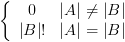 plot:\[\left\{ {\begin{array}{*{20}{c}}
 
    0 & {\left| A \right| \ne
 \left| B \right|}  \\ 
 
    {\left| B \right|!} & {\left|
 A \right| = \left| B \right|}  \\ 
 
 \end{array} } \right.\]