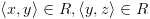 plot:\[\left\langle {x,y}
 \right\rangle  \in R,\left\langle {y,z} \right\rangle  \in R\]