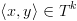 plot:\[\left\langle
 {x,y} \right\rangle  \in {T^k}\]