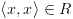 plot:\[\left\langle {x,x} \right\rangle  \in R\]