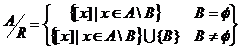 plot:\[{\raise0.7ex\hbox{$A$} \!\mathord{\left/
 
  {\vphantom {A
 R}}\right.\kern-\nulldelimiterspace}
 
 \!\lower0.7ex\hbox{$R$}} = \left\{
 {\begin{array}{*{20}{c}}
 
    {\left\{ {[x]|x \in A\backslash B}
 \right\}} & {B = \varphi }  \\ 
 
    {\left\{ {[x]|x \in A\backslash B}
 \right\} \cup \{ B\} } & {B \ne \varphi }  \\ 
 
 \end{array} } \right\}\]