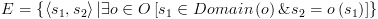 plot:\[E = \left\{ {\left\langle {{s_1},{s_2}} \right\rangle |\exists o \in
 O\left[ {{s_1} \in Domain\left( o \right)\& {s_2} = o\left( {{s_1}}
 \right)} \right]} \right\}\]