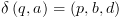 plot:\[\delta \left( {q,a} \right) = \left( {p,b,d} \right)\]