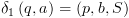 plot:\[{\delta _1}\left( {q,a} \right) = \left( {p,b,S}
 \right)\]