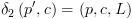 plot:\[{\delta _2}\left( {p',c} \right) =
 \left( {p,c,L} \right)\]