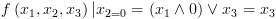 plot:$f\left(
 {{x_1},{x_2},{x_3}} \right)|{x_{2 = 0}} = \left( {{x_1} \wedge 0} \right) \vee
 {x_3} = {x_3}$