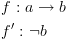 plot:$\begin{gathered}
 
  
 f:a \to b \hfill \\
 
  
 f':\neg b \hfill \\ 
 
 \end{gathered} $