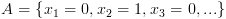 plot:$A
 = \left\{ {{x_1} = 0,{x_2} = 1,{x_3} = 0,...} \right\}$