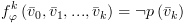 plot:$f_\varphi
 ^k\left( {{{\bar v}_0},{{\bar v}_1},...,{{\bar v}_k}} \right) = \neg p\left(
 {{{\bar v}_k}} \right)$