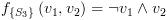 plot:\[{f_{\left\{
 {{S_3}} \right\}}}\left( {{v_1},{v_2}} \right) = \neg {v_1} \wedge {v_2}\]