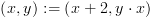 plot:$\left( {x,y} \right): = \left( {x + 2,y \cdot x} \right)$