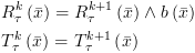 plot:$\begin{gathered}
 
   R_\tau ^k\left( {\bar x} \right) =
 R_\tau ^{k + 1}\left( {\bar x} \right) \wedge b\left( {\bar x} \right) \hfill \\
 
   T_\tau ^k\left( {\bar x} \right) =
 T_\tau ^{k + 1}\left( {\bar x} \right) \hfill \\ 
 
 \end{gathered} $