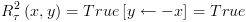 plot:$R_\tau ^2\left( {x,y} \right) =
   True\left[ {y \leftarrow  - x} \right]
   = True$