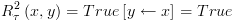 plot:$R_\tau ^2\left( {x,y} \right) =
   True\left[ {y \leftarrow x} \right] = True$