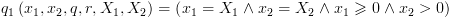 plot:${q_1}\left(
       {{x_1},{x_2},q,r,{X_1},{X_2}} \right) = \left( {{x_1} = {X_1} \wedge
       {x_2} = {X_2} \wedge {x_1} \geqslant 0 \wedge {x_2} > 0} \right)$