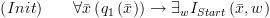 plot:$\left( {Init}
 \right)\begin{array}{*{20}{c}}
 
    {} & {} 
 \\ 
 
 \end{array} \forall \bar x\left(
 {{q_1}\left( {\bar x} \right)} \right) \to {\exists _w}{I_{Start}}\left( {\bar
 x,w} \right)$